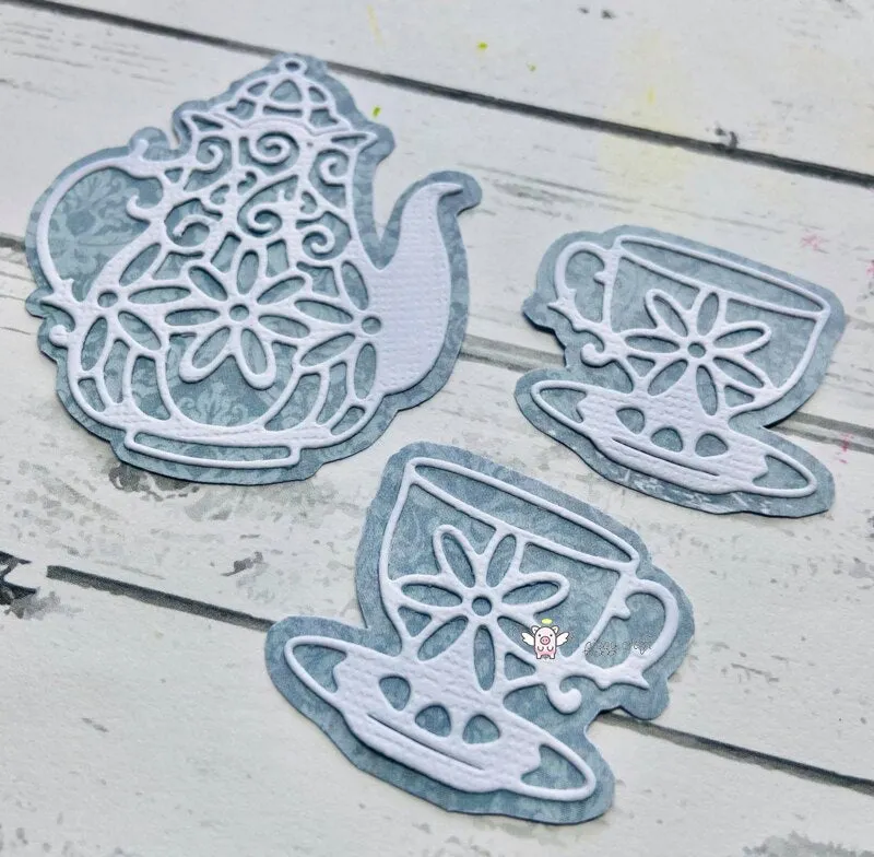 Piggy Craft metal cutting dies cut die mold 3Pcs Flower teapot cup Scrapbook paper craft knife mould blade punch stencils dies