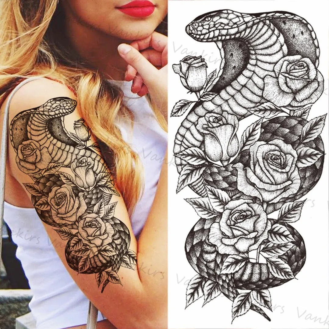 Sdrawing Lion Crown Temporary Tattoos For Women Men Wolf Compass Tiger Mountain Flower Fake Tattoo Sticker Arm Body Tatoos