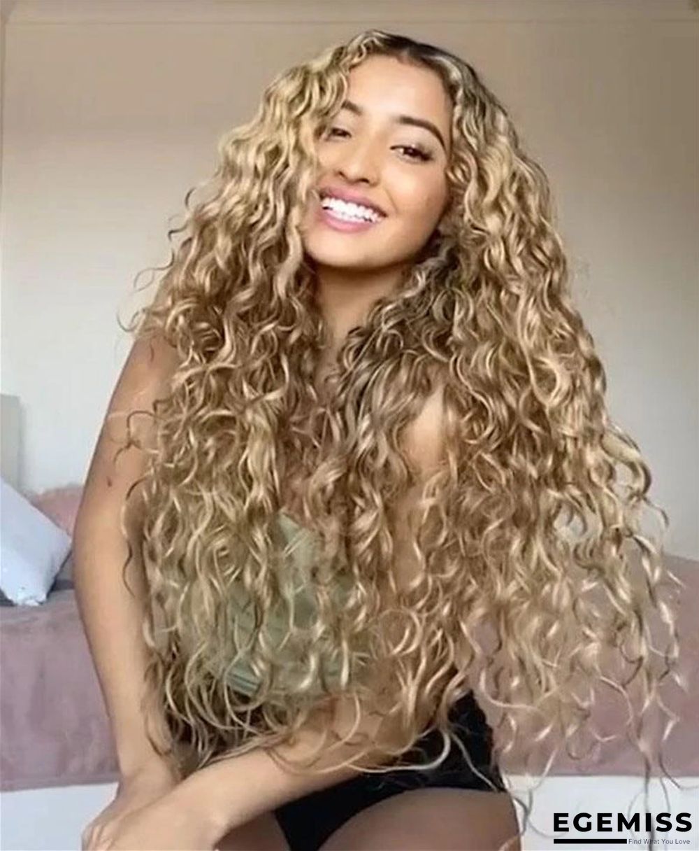 Gradual Color Small Volume Black and Yellow Medium Long Curly Hair Wig | EGEMISS
