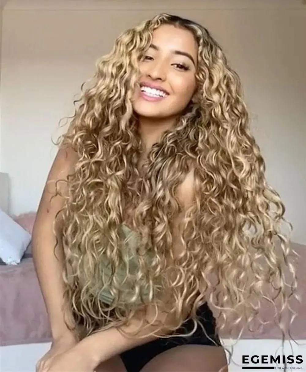 Gradual Color Small Volume Black and Yellow Medium Long Curly Hair Wig | EGEMISS