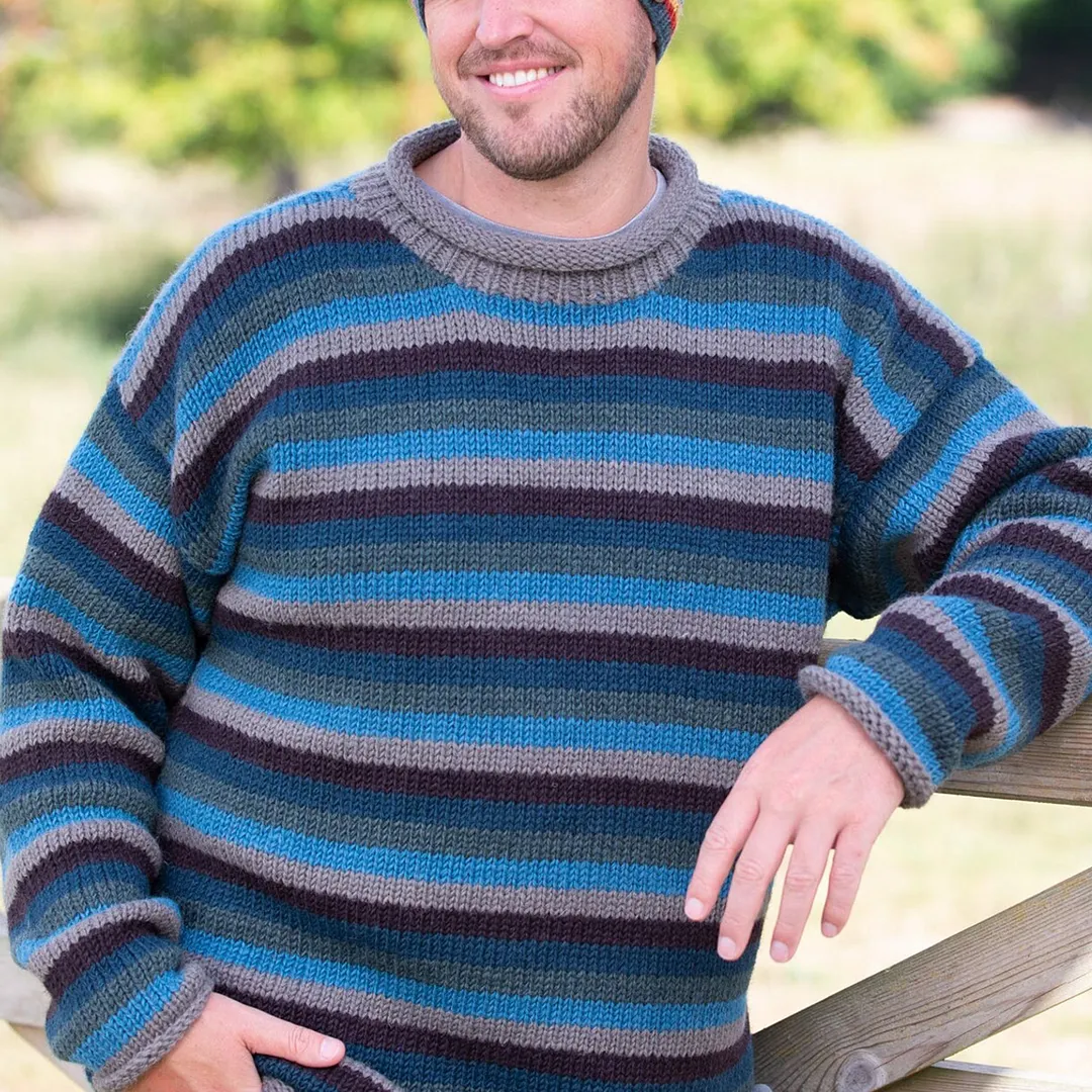 Retro Striped Jacquard Iceland Crew Neck Sweater