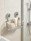 No-Drill Bathroom Suction Storage Box Reusable Multi Functional Suction Cup Shelf Detachable Transparent Storage Hanging Basket for Shampoo Conditioner Soap