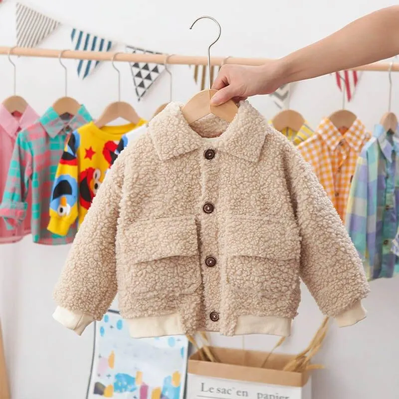 Children Thickened Lamb Velvet Coat Baby Autumn Winter Fsahion Clothing For Girls Boys Cartoon Casual Jacket Infant Kids Outwear