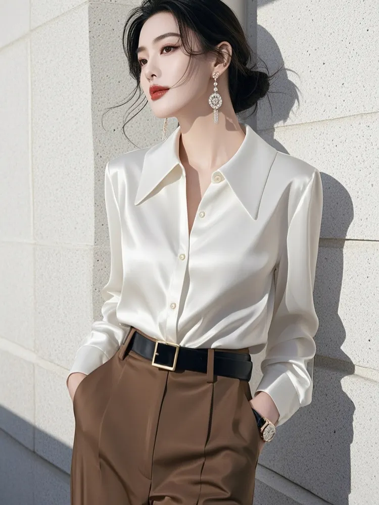 Athvotar Athvotar Light Luxury White Acetic Fascination Stender Shirt Woman 2025 New High-End Feel Chic Shirt Top