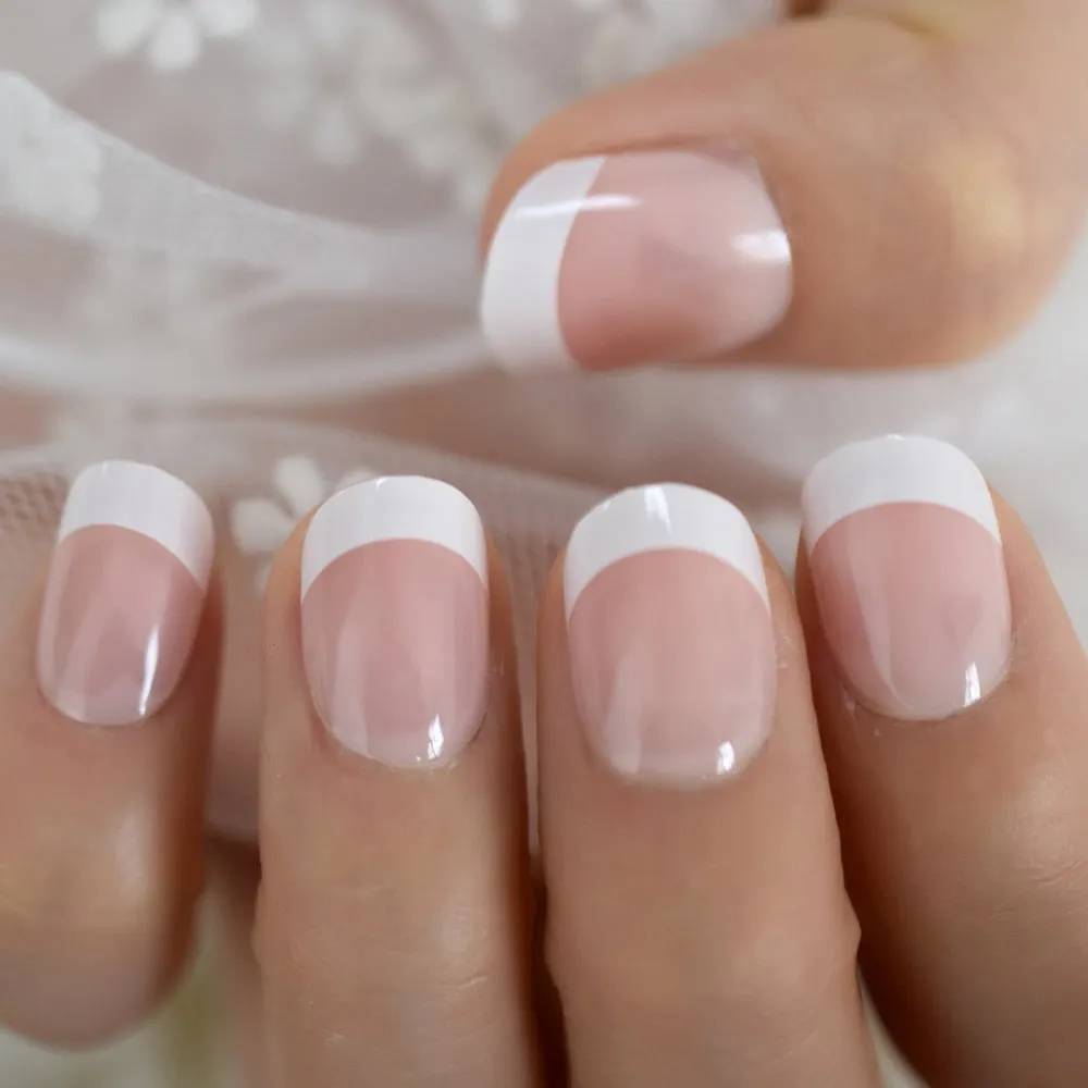 Nude Pink False Stick On Nails Natural French Miancure Short Lady's Nails Tips Acrylic Gel Fake Nail Set 24pcs-Nail Inspo