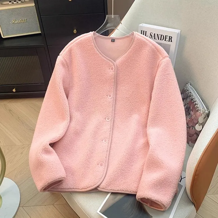 Athvotar Athvotar And Winter New Swaying Velvet Short Coat Women V-Neck Casual Thicken Warm Lamb Velvet Loose Coat Tide