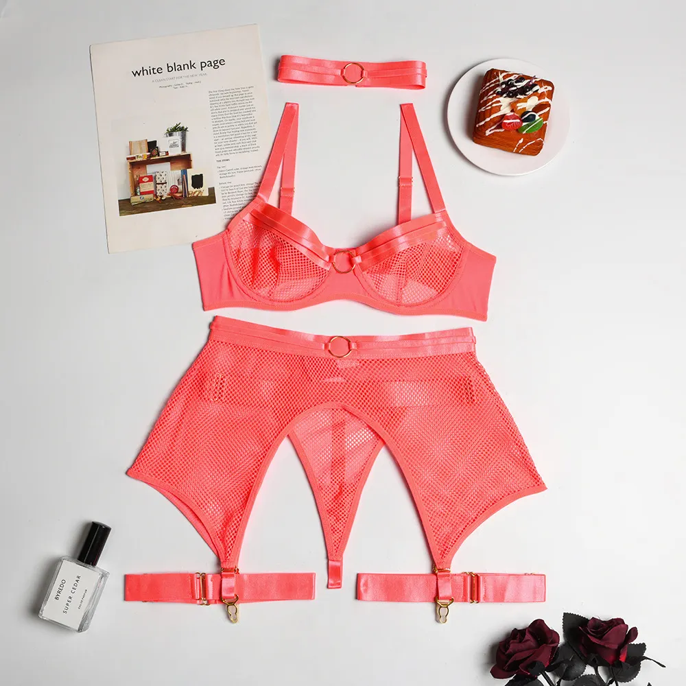 Billionm Lace Lingerie Set Women Black Push Up Bra and Panty with Garter Belt Bralette See Through Sexy Lenceria Underwear Set Femme Sex