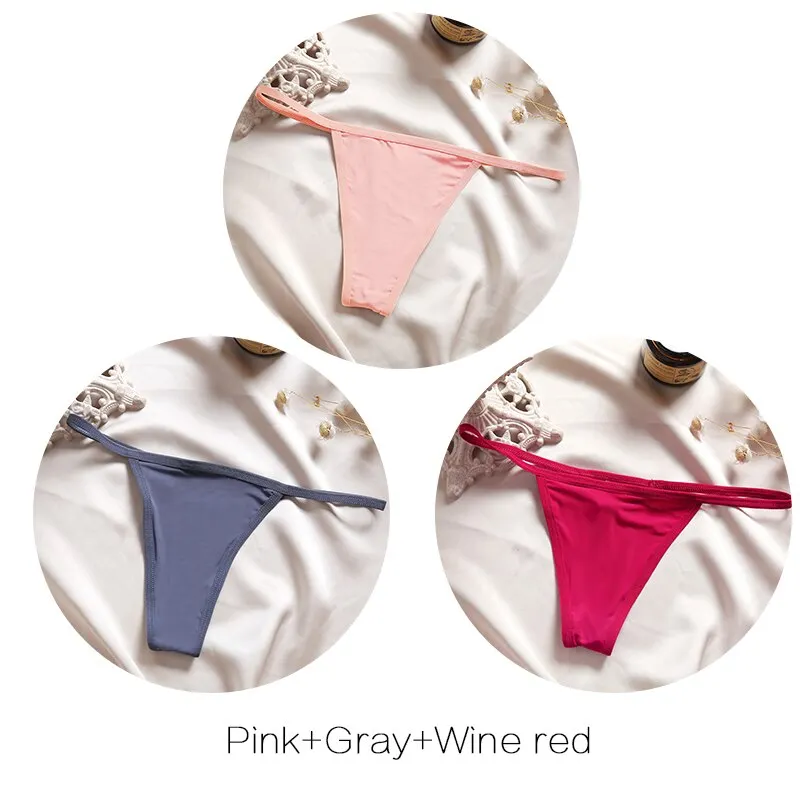FINETOO 3Pcs/set Sexy Low-rise Thongs Women Bikini Panties T-back Underpants M-XL Female G-String Panty Ladies Thong Lingerie
