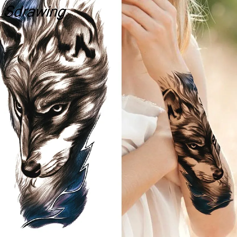 Sdrawing Tiger Temporary Tattoos For Men Women Kids Lion Skull Cross Tattoo Sticker Black Compass Skeleton Tatoos Leg Thigh 328-0