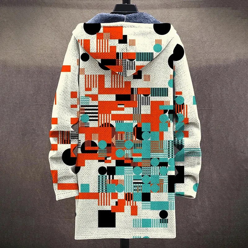 Retro Geometric Art Pattern Plush Long Sleeve Sweater Jacket Cardigan