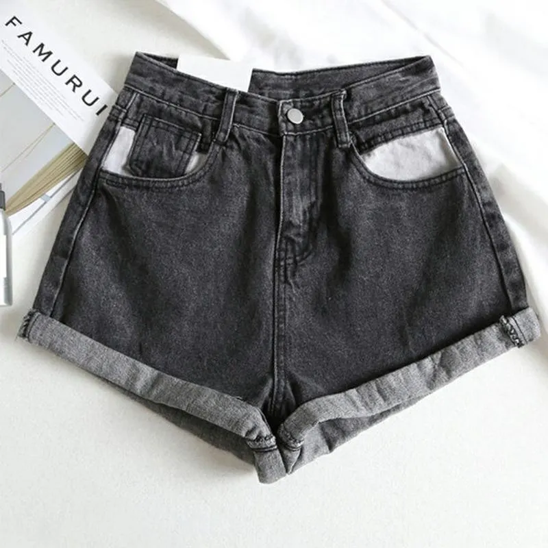 Ailegogo Summer Women Streetwear High Waist Black Wide Leg Jeans Shorts Casual Female Solid Color Loose Denim Shorts With Belt