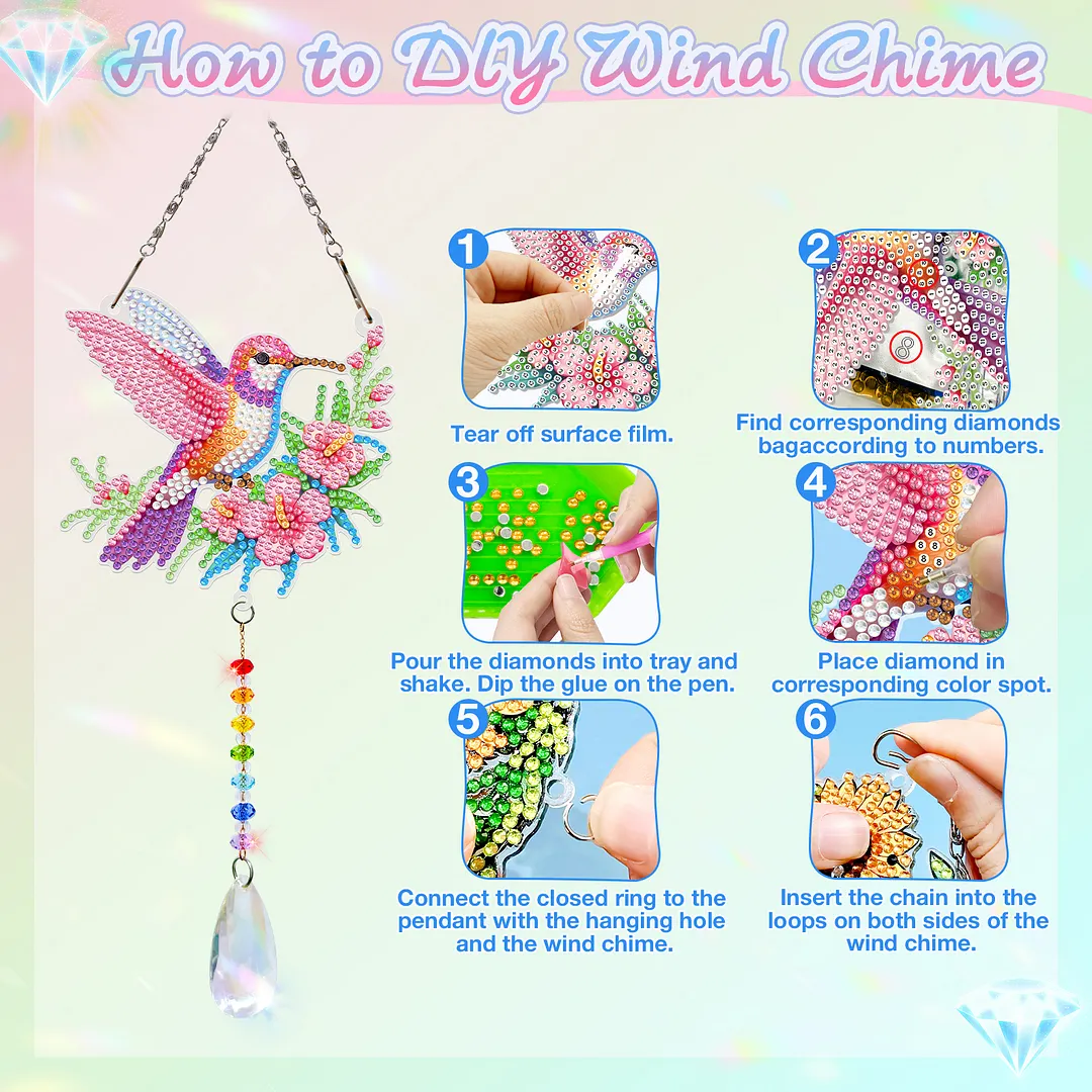 2Pcs Flowers and Hummingbirds DIY Double-Sided Diamond Painting Hanging Kits Diamond Painting Suncatcher Craft Kit for Home Garden Wall Decor Gift