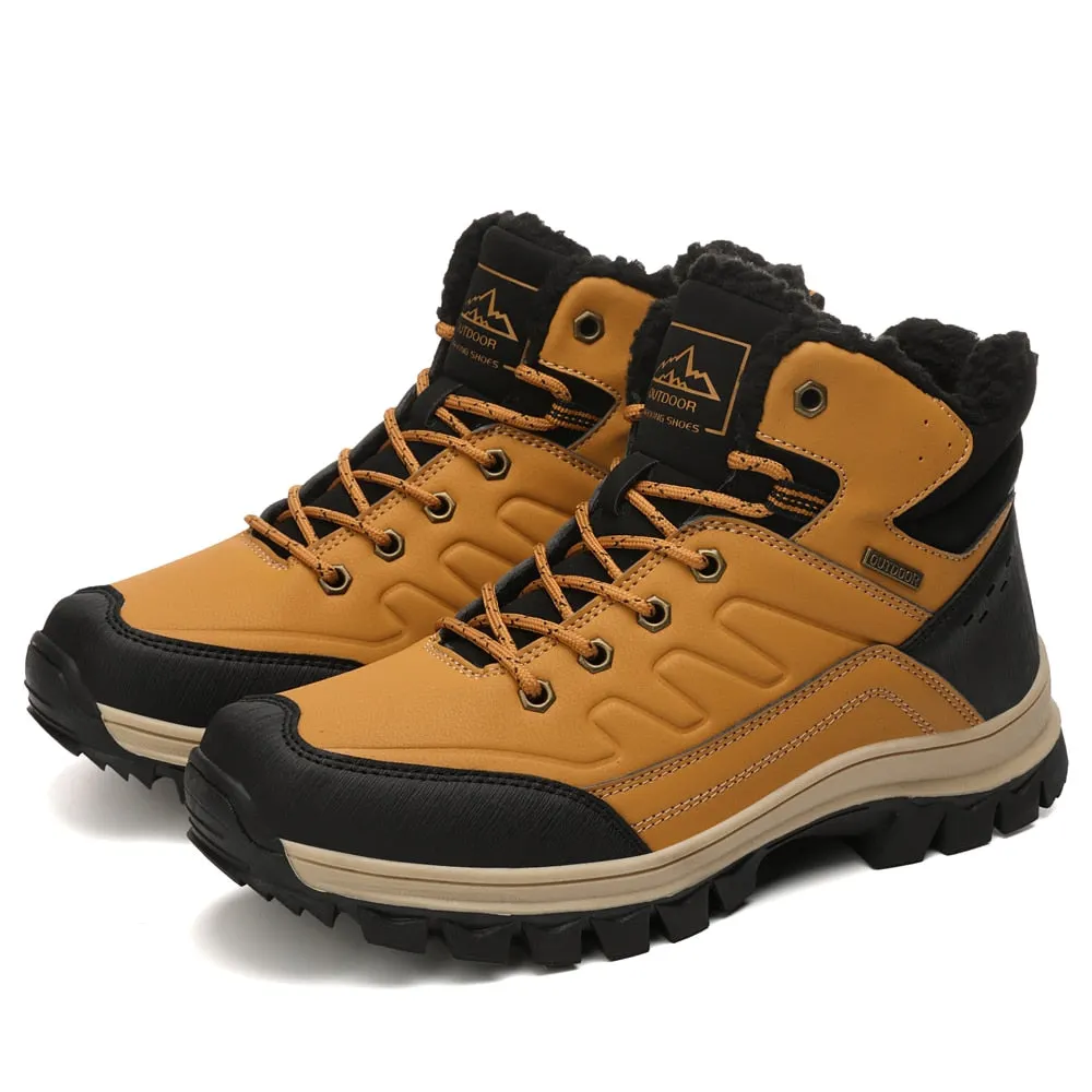 2021 Winter New Men Snow Boots Outdoor Warm Plush PU Leather Booties Ankle Boots Man Outdoor Sneakers Flat Platform Work Shoes
