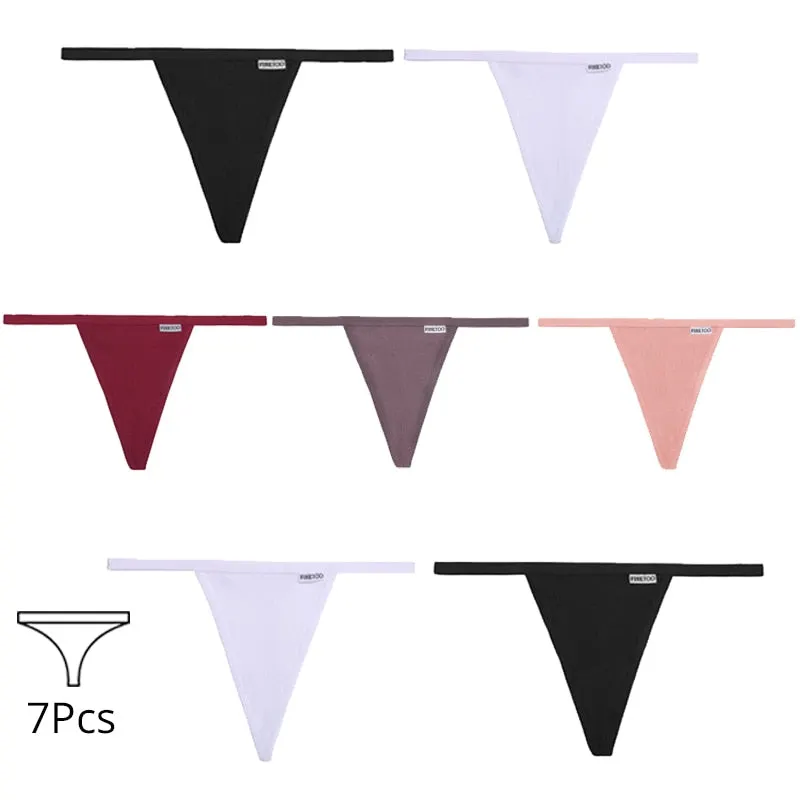 FINETOO 7Pcs/set Cotton Thongs Women Sexy T-Back Underpants Comfortable G-string Underwear M-XL Girls Soft Panties Lingerie 2022