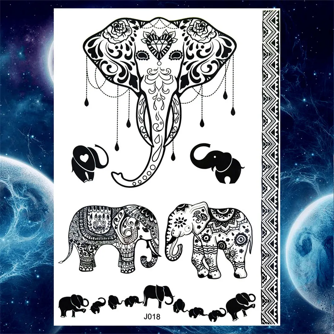Sexy Black Henna Temporary Tattoos For Women Girls Lotus Flower Lace Tattoo Sticker Fake Jewelry Mandala Body Chest Tatoos Paper