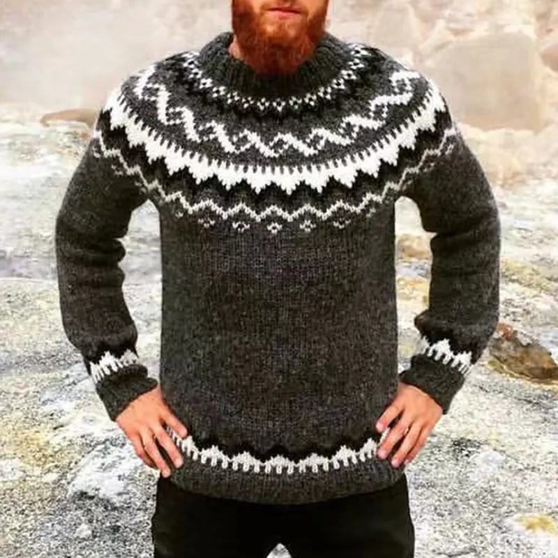 Retro Arc-Shaped Fair Isle Surf Graphics Jacquard Sweater