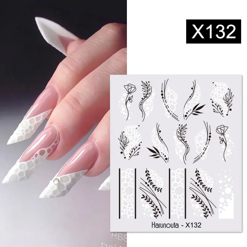 Harunouta Black Brush Color Block Nail Water Decals Valentine Geometric Lines Manicures Charms Sliders Nail Art Decoration Tips