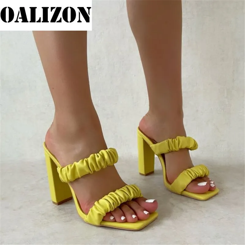 Lady Summer Women Pleated Sandal Slippers Shoes Summer 2021 Women Open Toe High Chunky Heels Pumps Plicate Slippers Slides Shoes