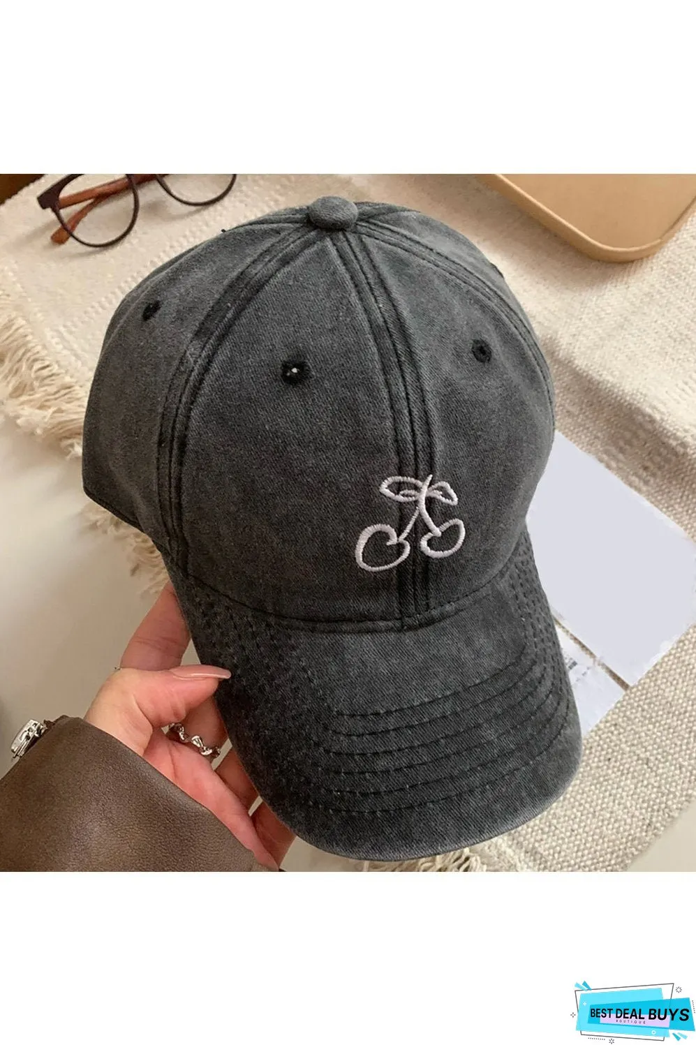 Cherry Embroidered Adjustable Cap