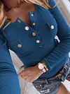 Daily Pocket Button Pure Color Long Sleeve Blouse