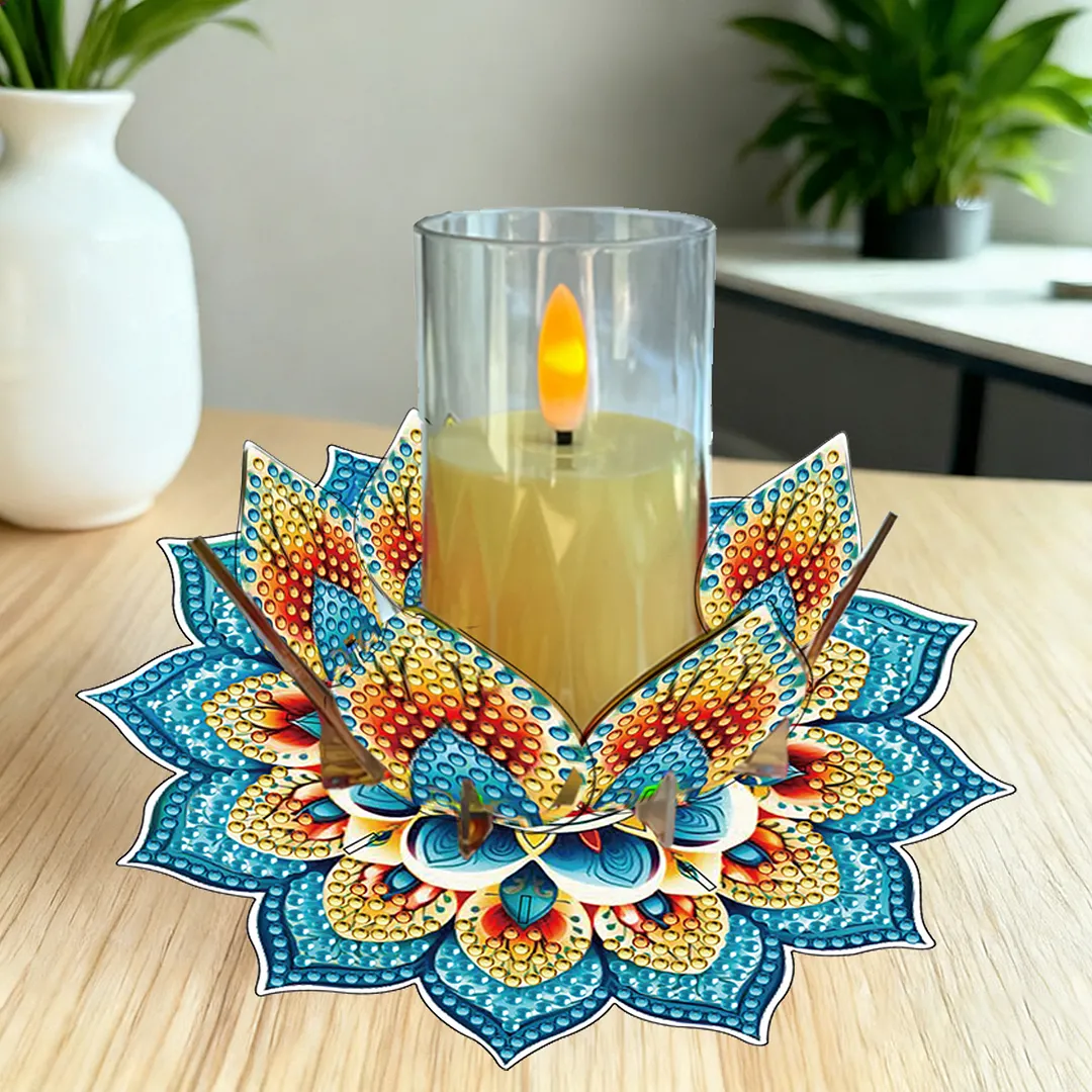 Mandala Lotus-K Acrylic DIY Diamond Painting Candle Holders Without Candles Crystal Painting Tealight Candle Stand Table Centerpiece for Adults Beginners Home Party Decor