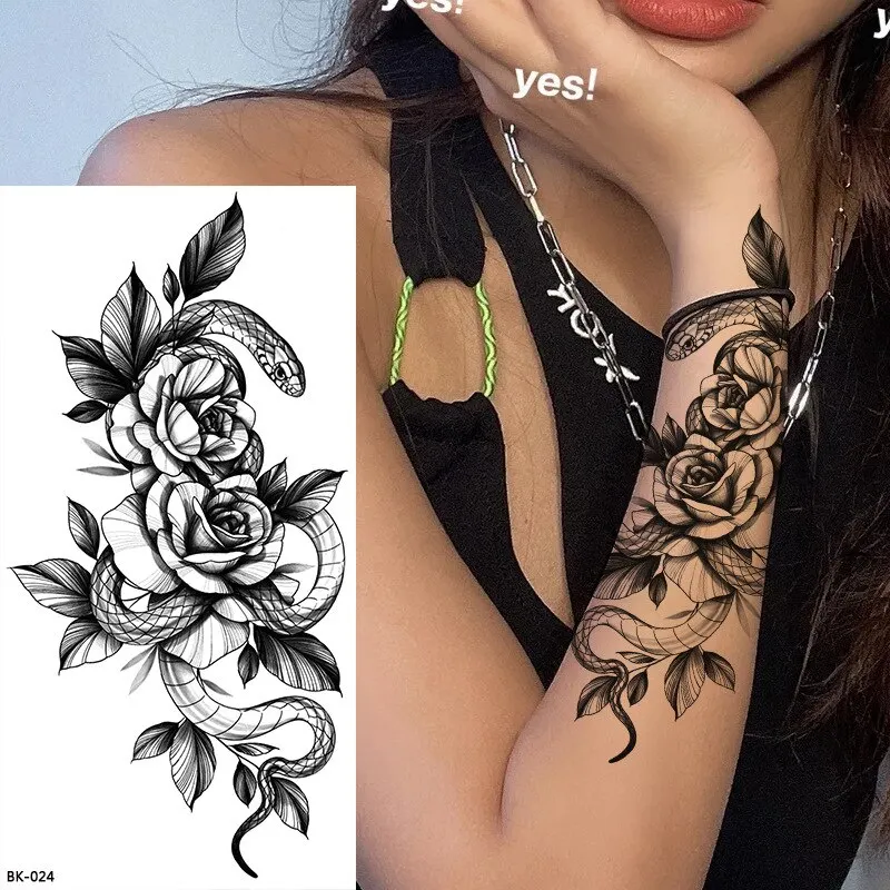 Sdrawing Tattoos New Flash Waterproof Temporary Tattoo Sticker Lip Print Flowers Butterfly Body Art Arm Fake Sleeve Tatoo for Women