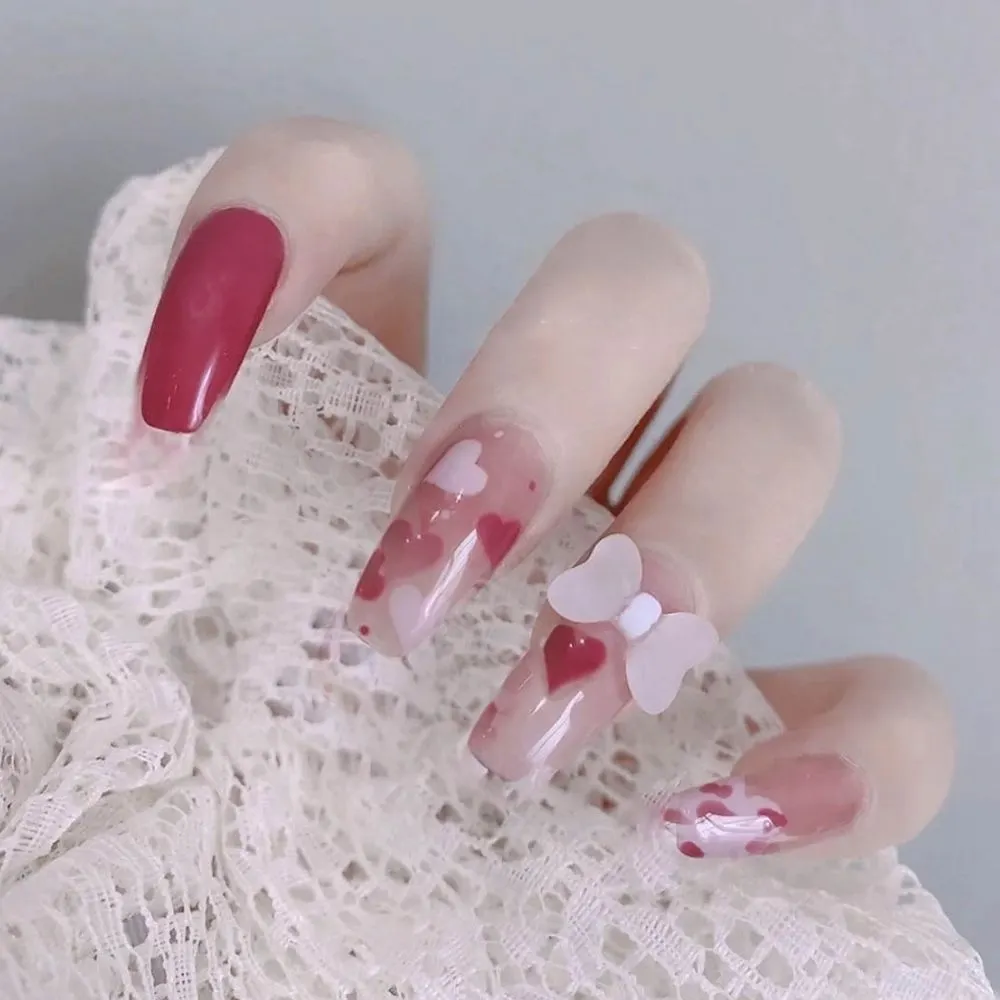 24Pcs Detachable False Nails Long Ballerina Artificial Fake Nails Full Cover Jelly Red Coffin Nail Tips DIY Manicure Tool-Nail Inspo