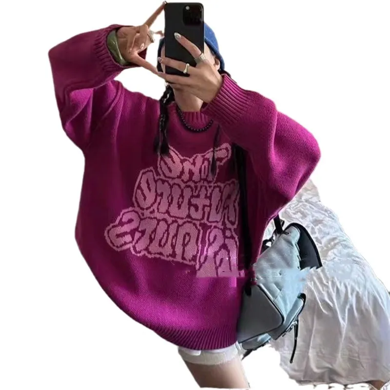 Churchf Churchf And Winter New Fashion Brand Letter Jacquard Loose Round Collar Sweater Women's Head Sweater Oversize Style