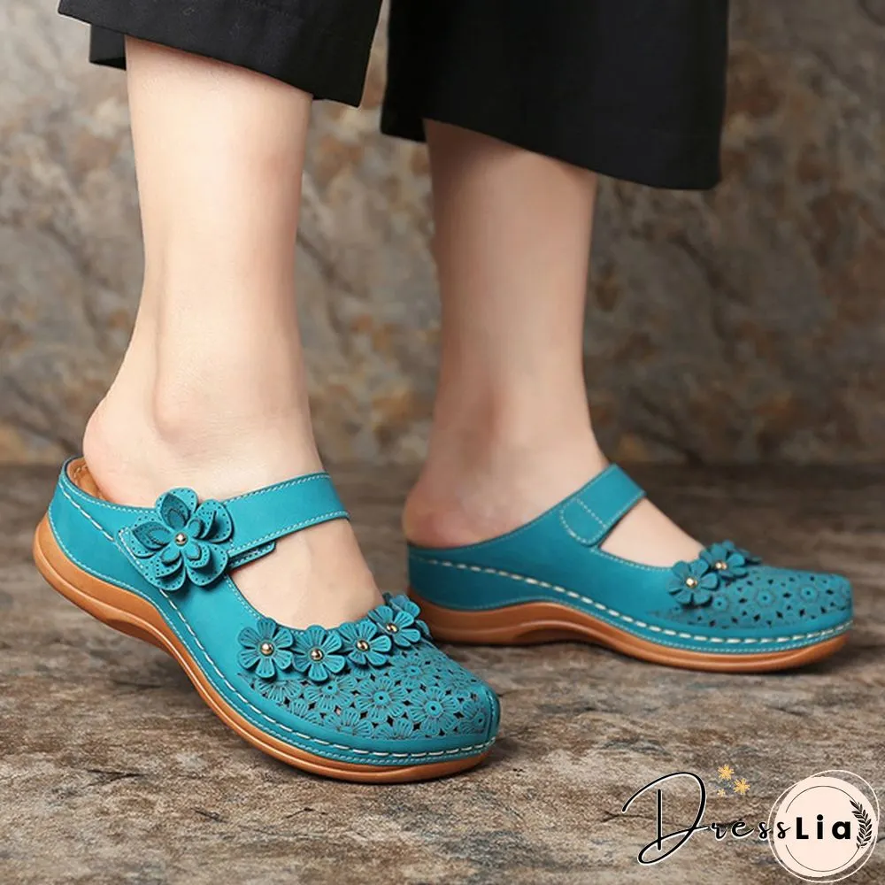Women Vintage Style Sandals Flats Shoes Summer Casual Shoes Retro Shoes for Women Leather Shoes