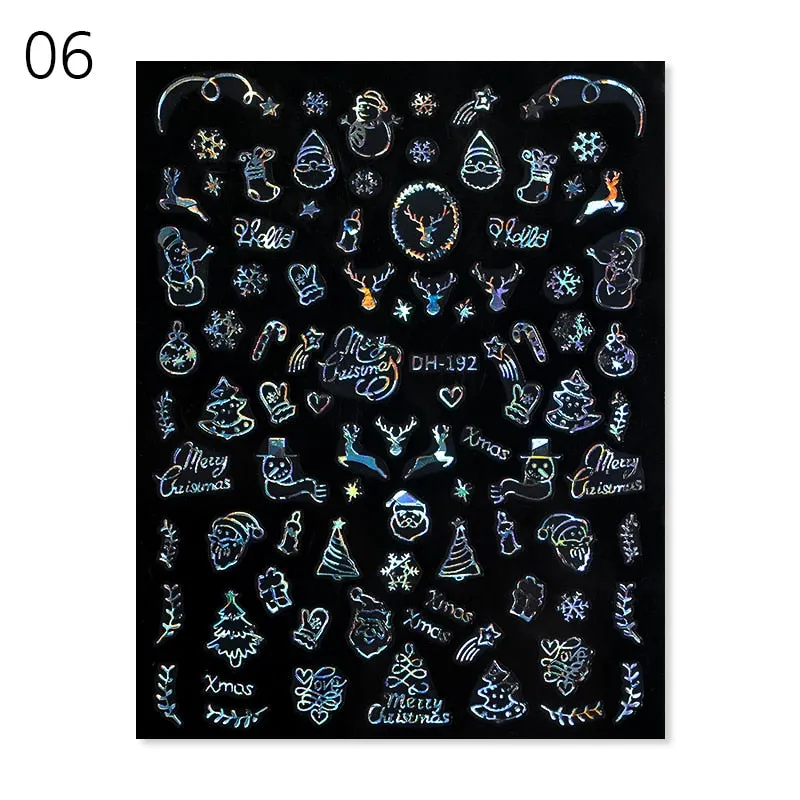 Sliver Bronzing 3D Christmas Nail Art Decoration Sticker Sparkly White Colorful Glitter Geometry Snowflake Winter Slider Foil