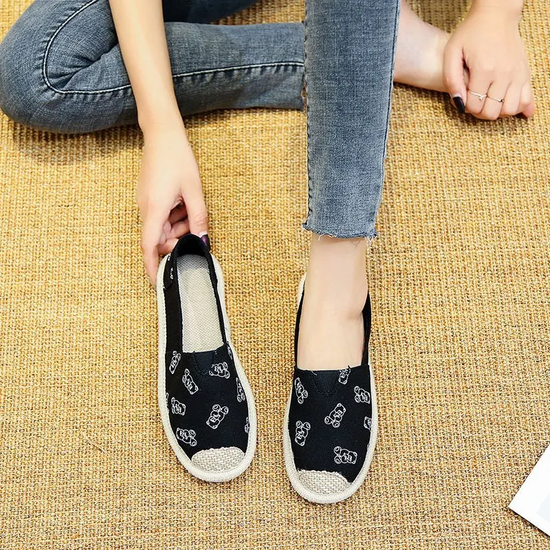 Patchwork Espadrilles Shoes Woman Creepers Flats Ladies Loafers White Moccasins Fringe Sewing Driving Shoe Walking Canvas