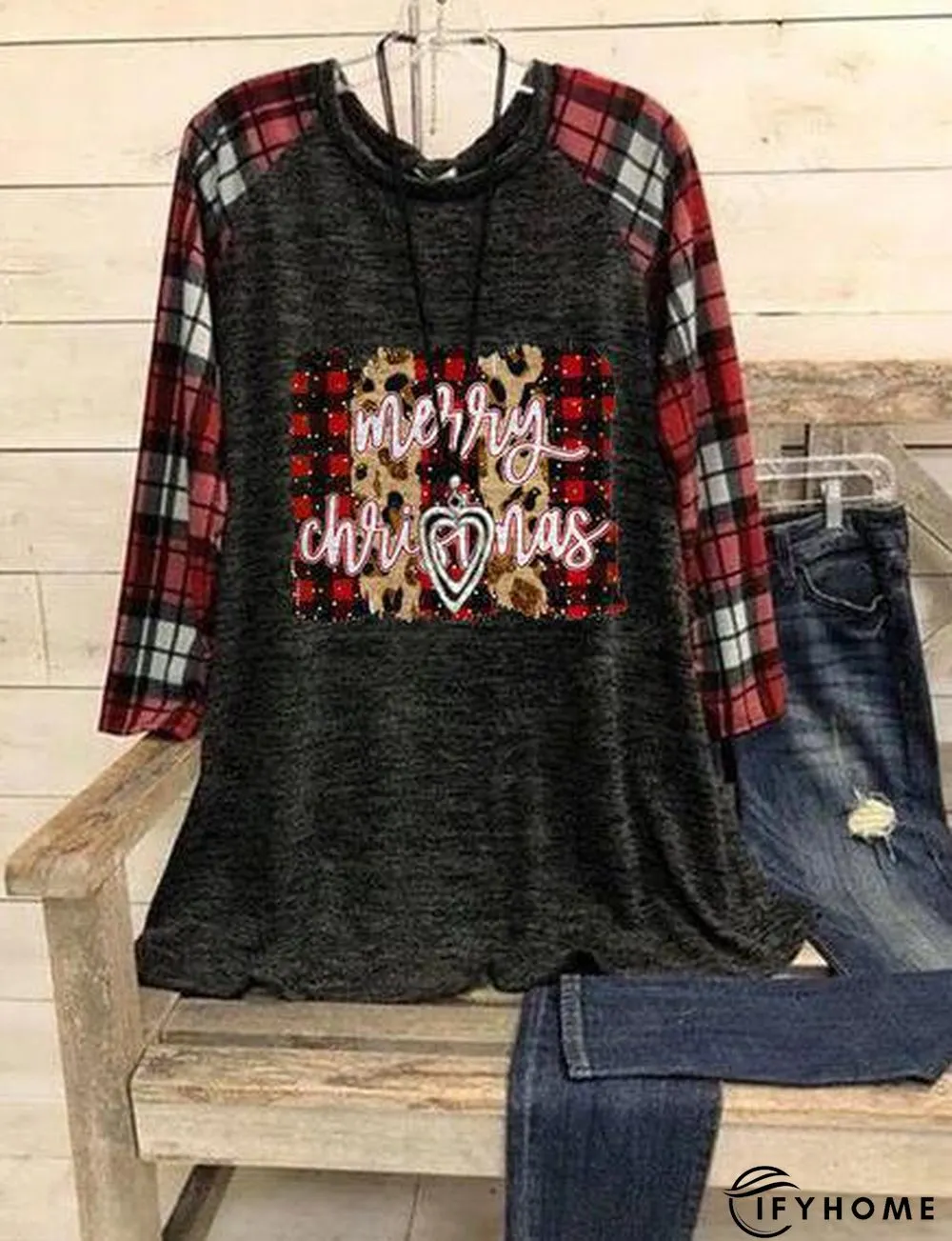 Round Neck Long Sleeve Casual Printed Tunic T-Shirt | IFYHOME
