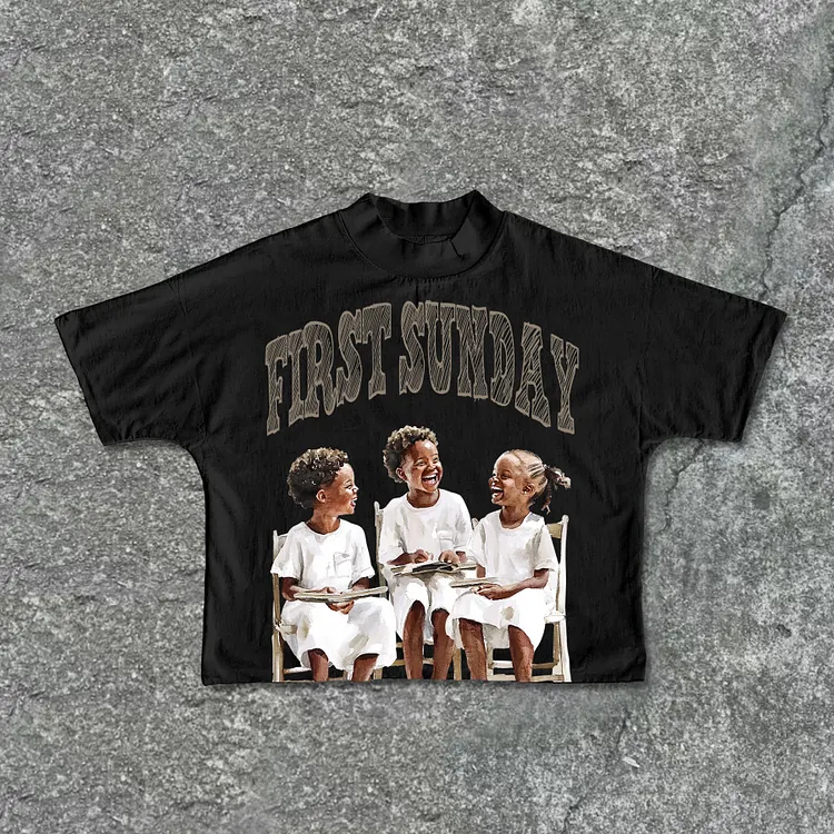 Retro First Sunday Faith Graphic Print Cropped T-Shirts