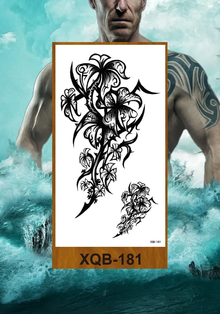 Temporary Tattoos Stickers Women Girl Chest Arm Fake Tatoo Lotus Peony Rose Magnolia Flowers Totem Face Body Makeup Waterproof
