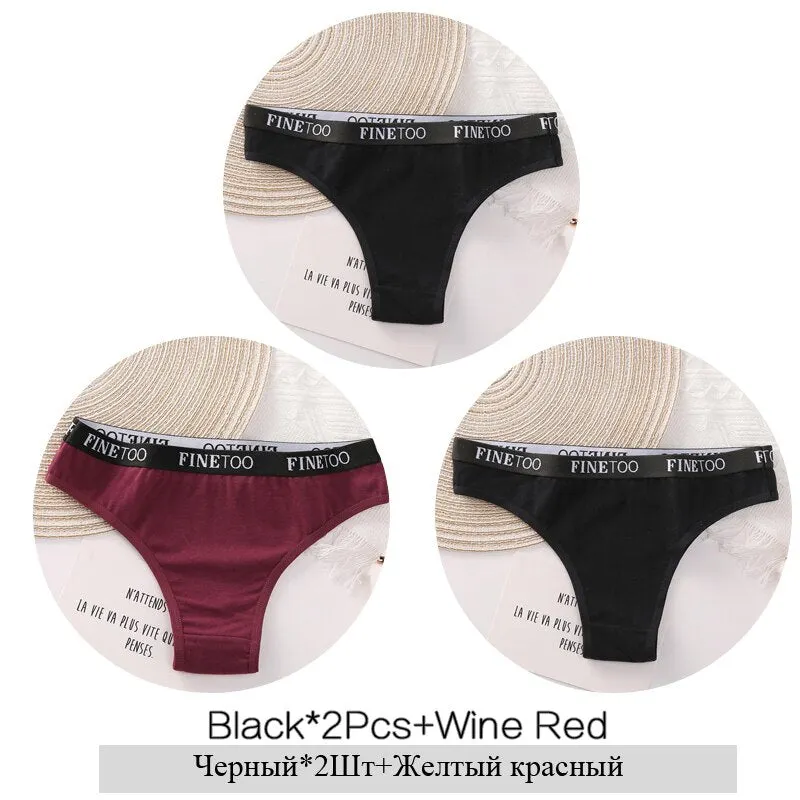 FINETOO 3Pcs Women Cotton Brazilian Panties Sexy Ladies Low-Rise Female Breathable Underpants Girls Soft Underwear Lingerie M-XL