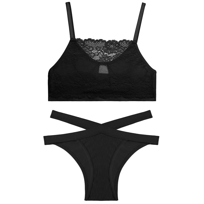FINETOO Lace Bra Set Women Underwear Lingerie Bralette Tank Top + Pantys Female Brassiere Suit Intimates Push Up Sexy Crop Top