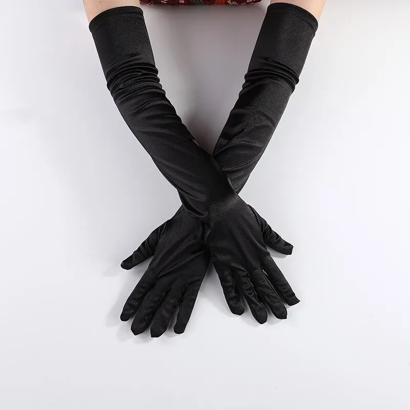 Billionm OJBK Women Classic Satin Finger Long Gloves Opera/Elbow/Wrist Stretch Gloves Halloween Cosplay Solid Color Party Arm Warmer 2022