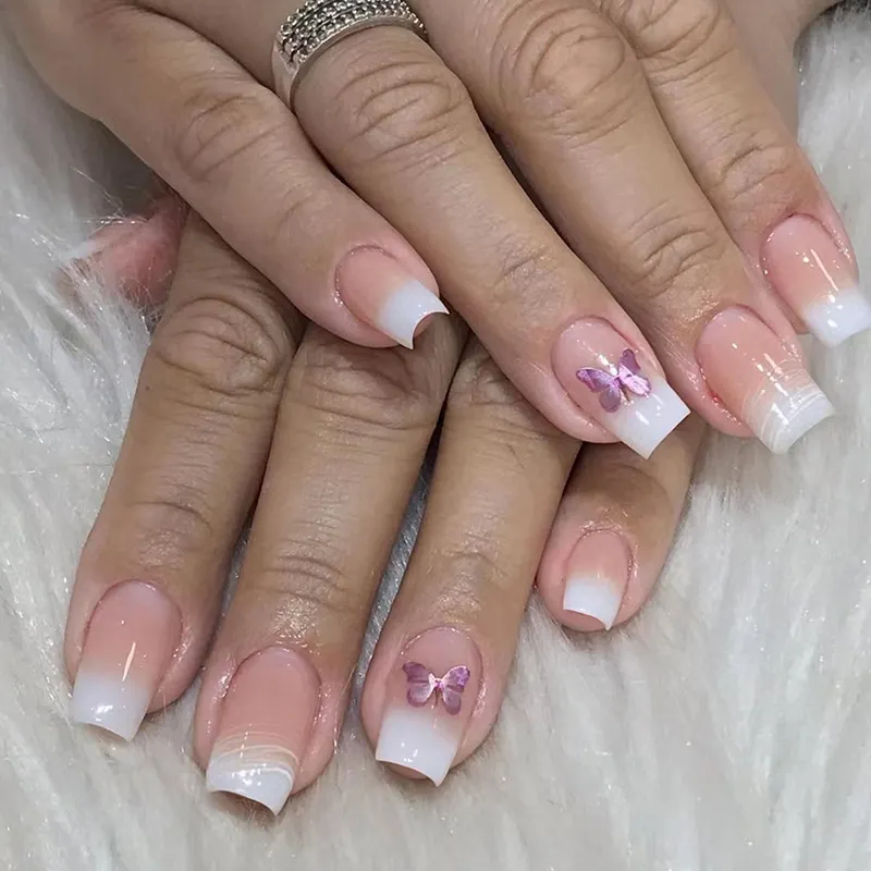 Churchf Churchf Desire Gradient White Line Beauty A Purple Aurora Butterfly Fake Nails Ins Wind Fashion Wear A