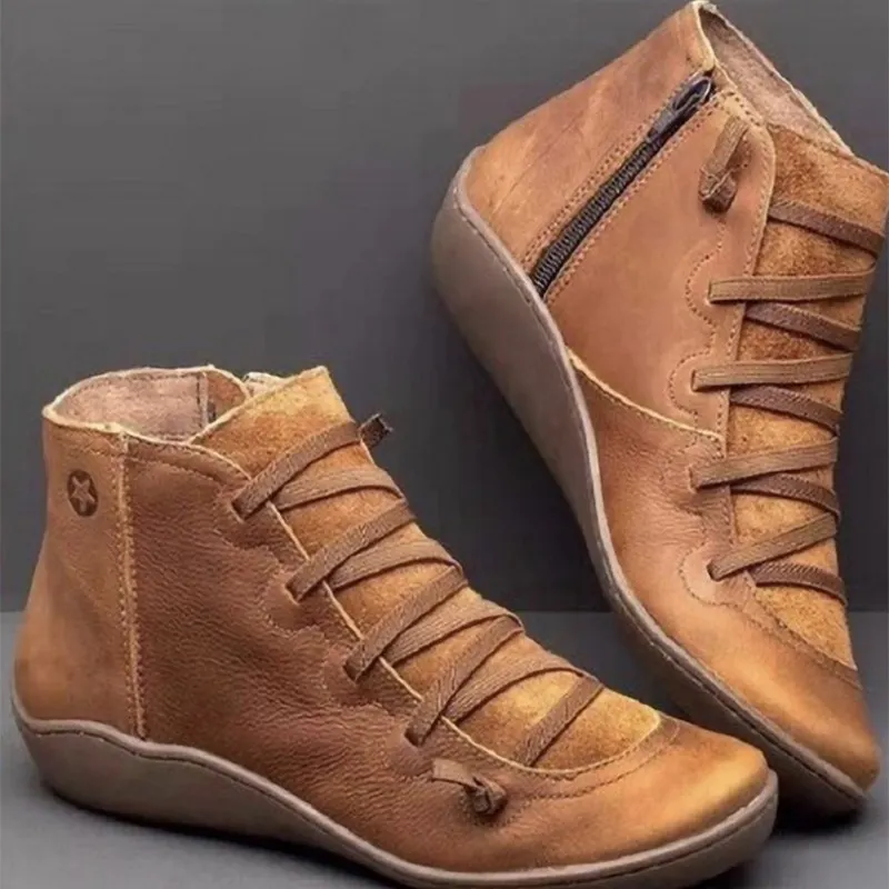 Yyvonne Women's Shoes Round Head Casual Women's Leather Boots Side Zipper Martin Boots