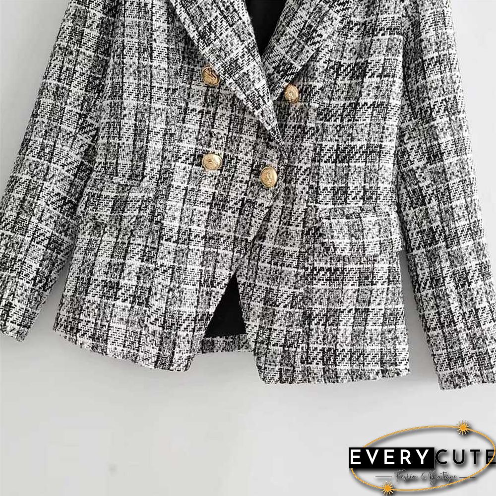 Confident Womens Tweed Blazer And Skirt Suits Plaid