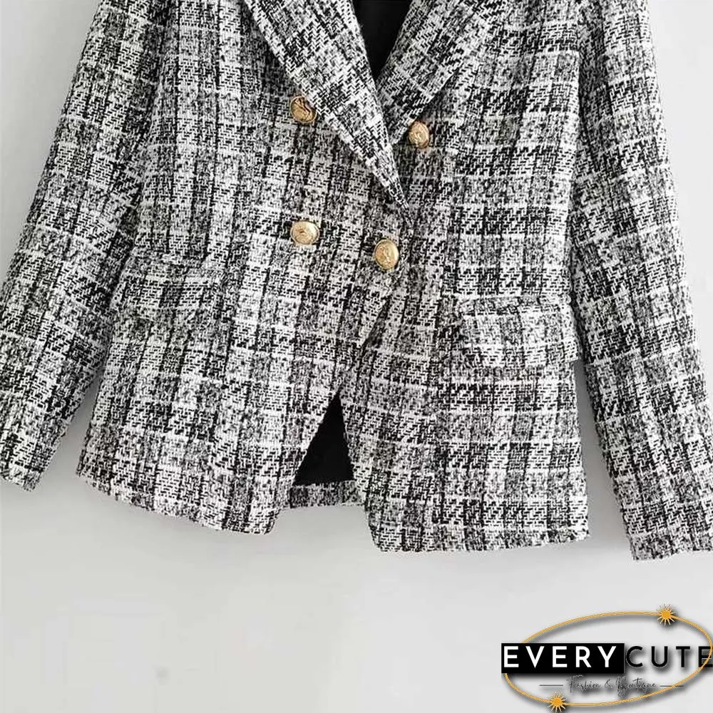 Confident Womens Tweed Blazer And Skirt Suits Plaid