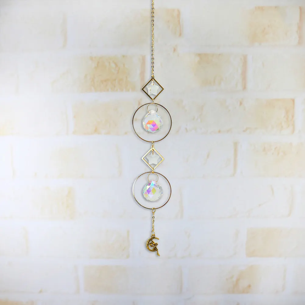 Crystal Wind Chime Star Moon Pendant Colorful Beads Hanging Drop Decor
