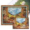Autumn Window View-14CT Stamped Cross Stitch Egyptian Cotton 95*75cm/37.4*29.53in(Big Size)