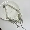 Silver rivet tassel freshwater pearl necklace, sweet and cool hot girl necklace, niche design, fashionable and versatile, trendy clavicle chain