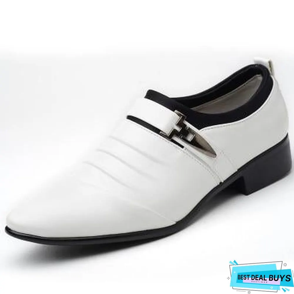 Men Pu Leather Pointed Toe Flat Slip-On Business Wedding Oxfords Shoes