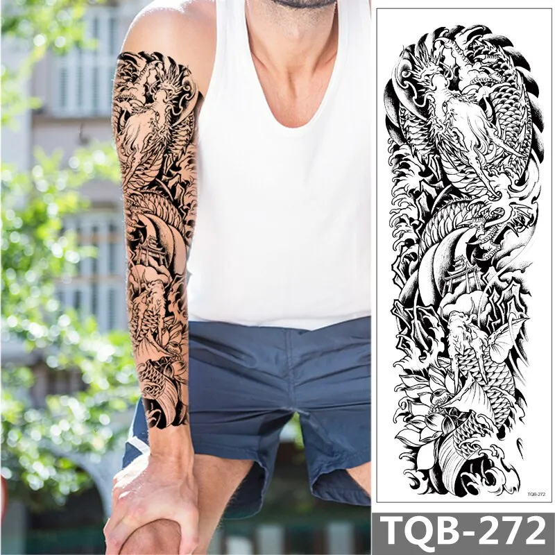 Sdrawing Arm Temporary Tattoo Sleeve For Men Maori Wolf Fake Large 3D Tatoo Stickers