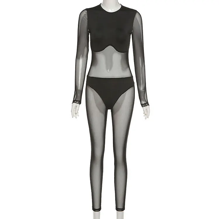 Summer Women's Clothing Sexy Mesh Stitching High Waist Tight Casual Sports Jumpsuit Women
