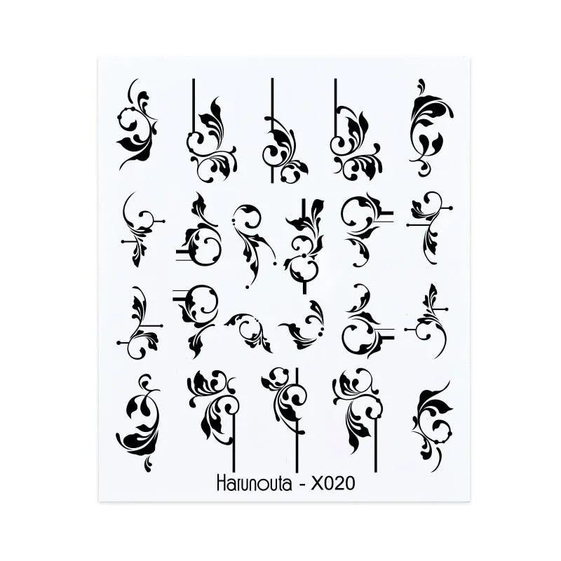 Harunouta Water Decals Ink Blooming Flower Leaves Transfer Nail Stickers Butterfly Love Heart Design Slider Watermark Decoration-Nail Inspo
