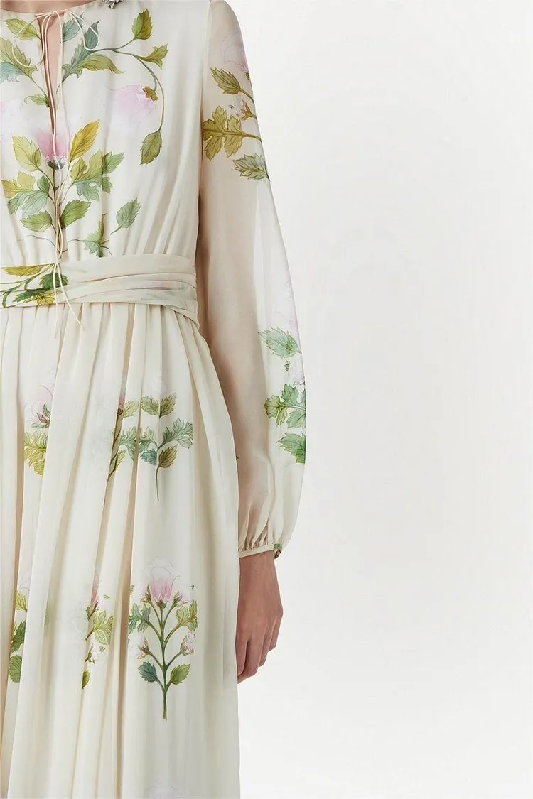 Floral Round Neck Long Sleeve Maxi Dress