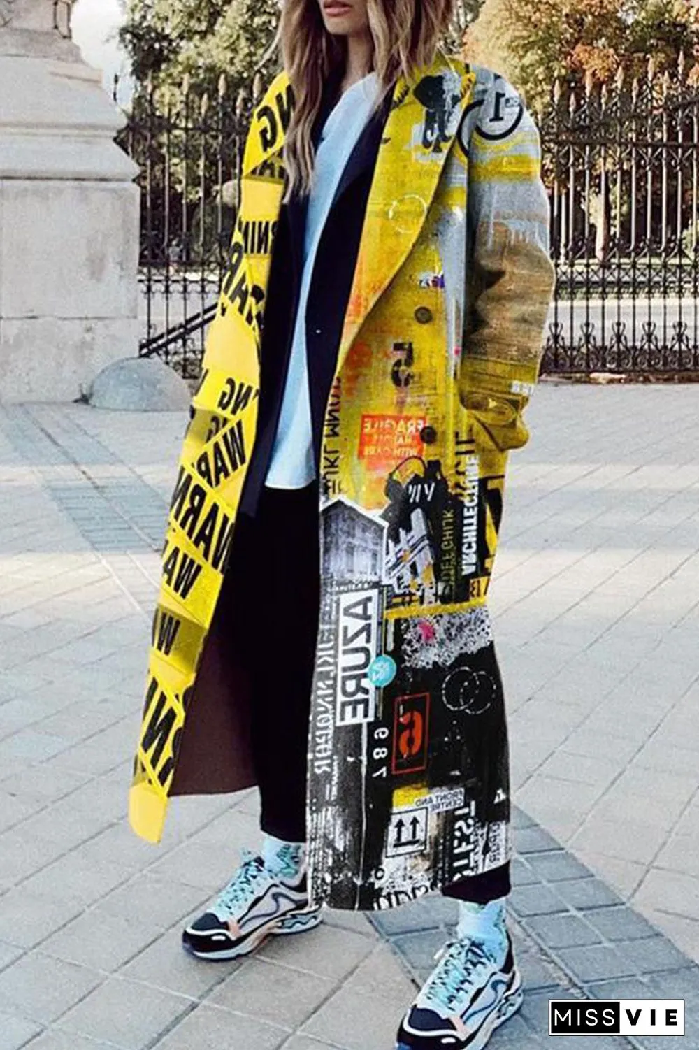 Street Print Pocket Contrast Turn-back Collar Outerwear
